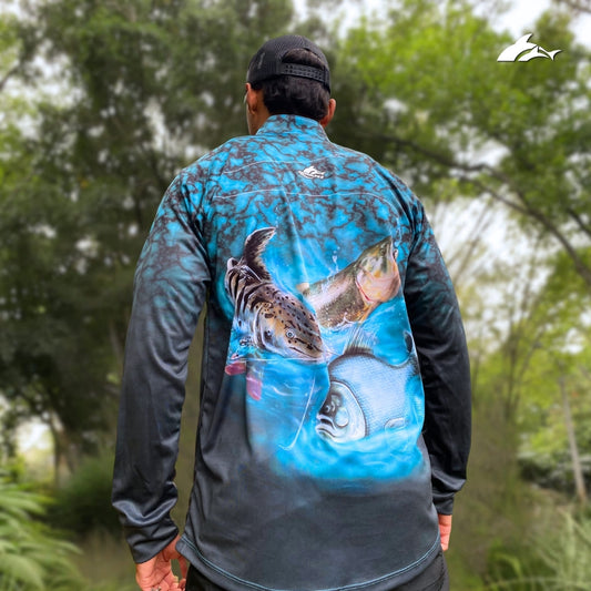 Jersey Art Fishing Azul Hábitat de Pesca + Tubular GRATIS